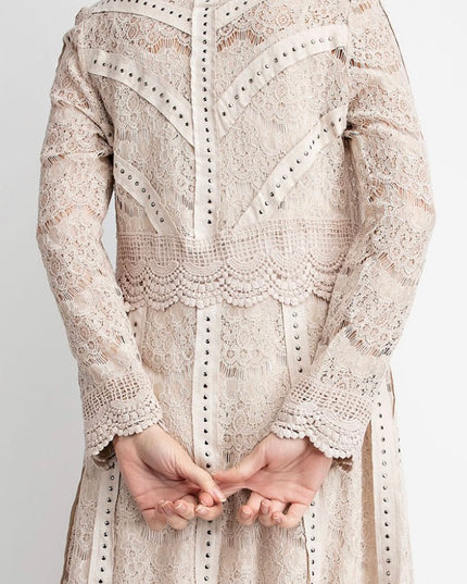 Voc Cream Lace Cardigan with Studs