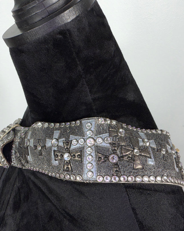 Kippy 3" wide belt on crackle grey leather size 34" K