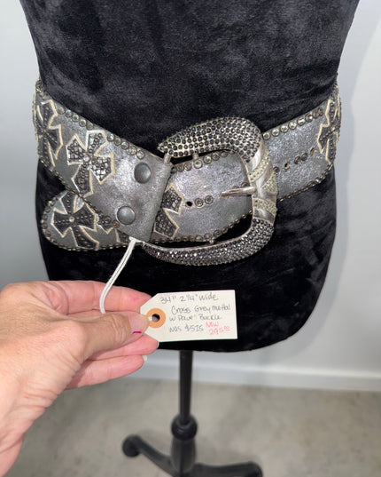 Vintage Kippy belt: Cross on Silver Lame' leather size 34 K