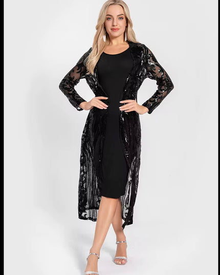 Sequin Kimono Black Mesh with Black Sequin