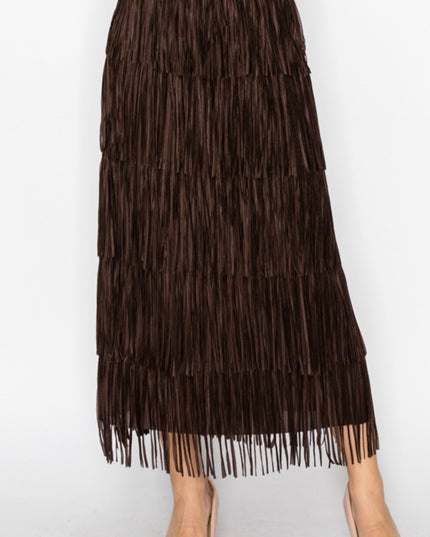OG Fringe Skirt Long Chocolate Brown