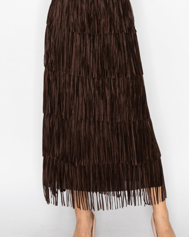 OG Fringe Skirt Long Chocolate Brown