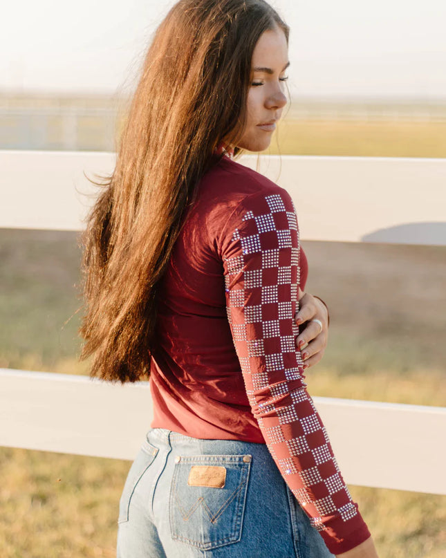 SK Maroon with checkered sleeve Mesh