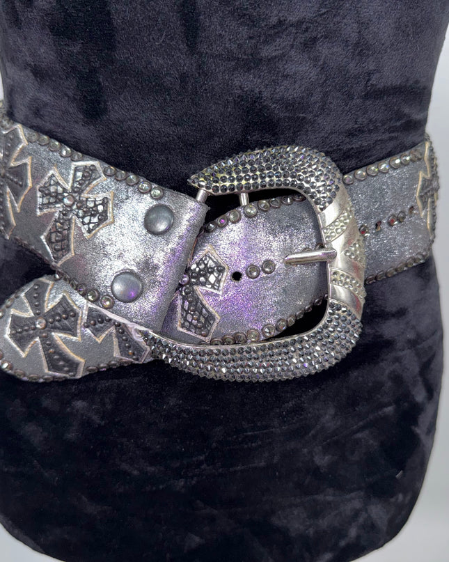 Vintage Kippy belt: Cross on Silver Lame' leather size 34 K