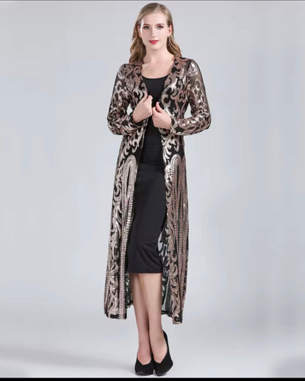 Sequin Kimono Black Mesh with Gold Sequin