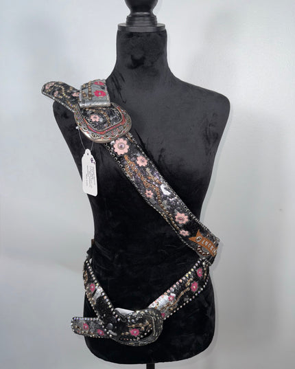 Vintage: 2 1/4 wide Lucky Kippy belt: Silver acid wash hairhide (3 different belts)