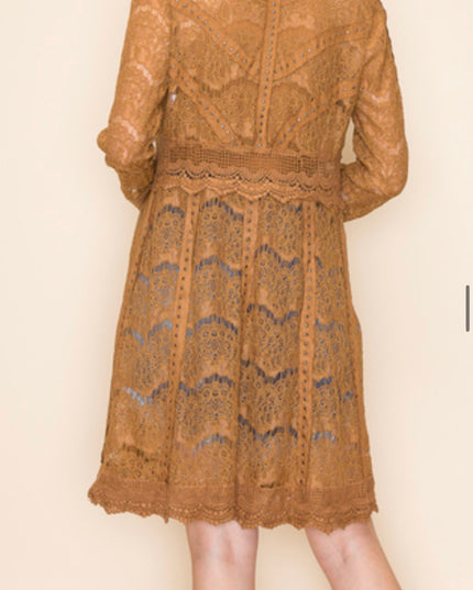 Vocal Tan Lace Cardigan with studs