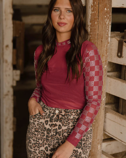 SK Maroon with checkered sleeve Mesh