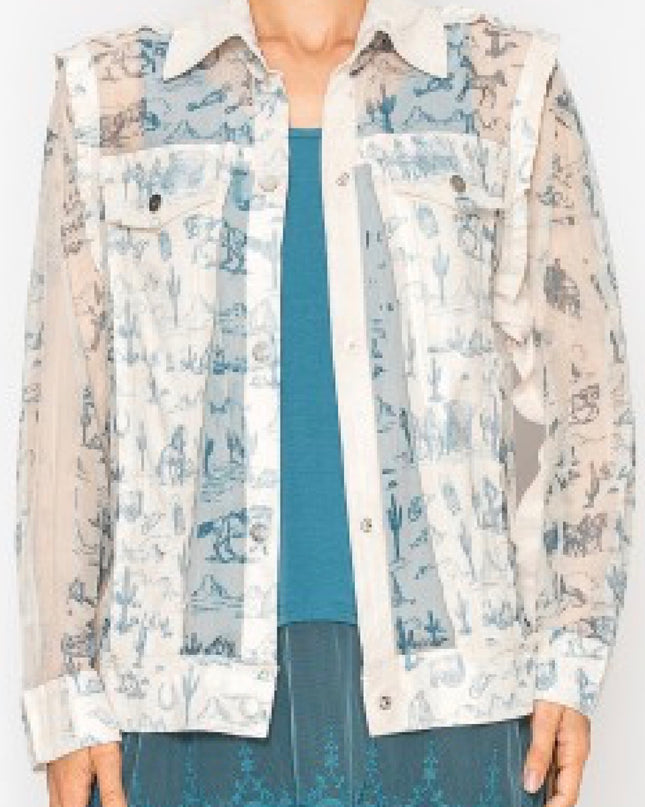 OG Faux Suade Trimmed Mesh Jacket Old West Blue