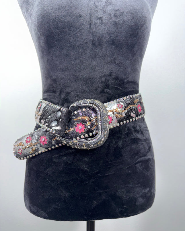 Vintage: 2 1/4 wide Lucky Kippy belt: Silver acid wash hairhide (3 different belts)