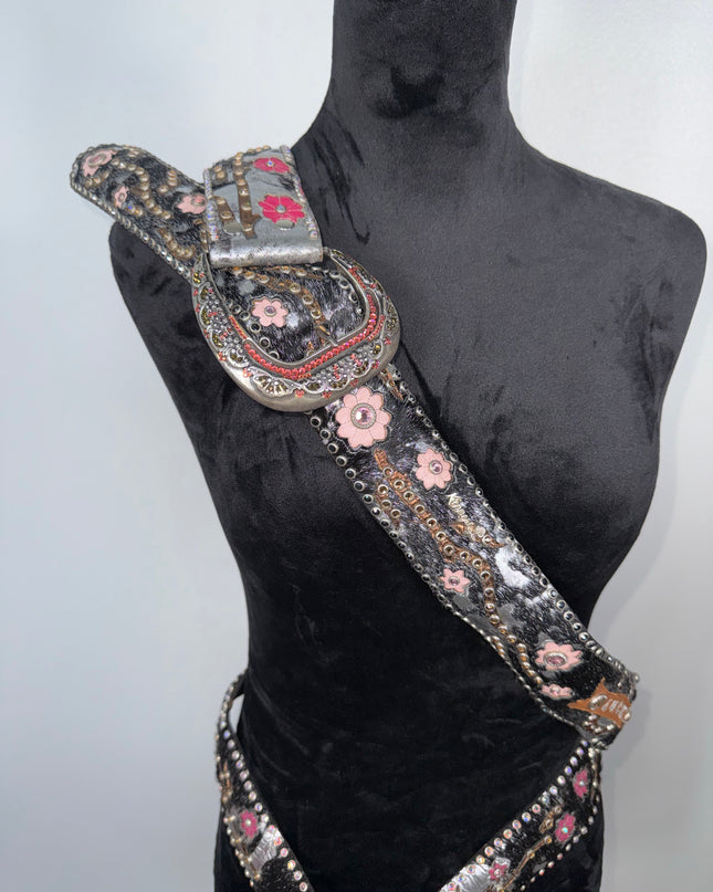 Vintage: 2 1/4 wide Lucky Kippy belt: Silver acid wash hairhide (3 different belts)