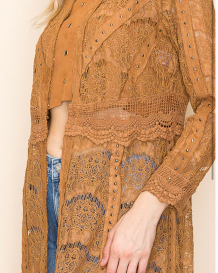 Vocal Tan Lace Cardigan with studs