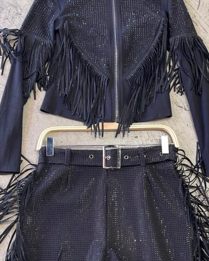 CG Shorts with Fringe on the Sides Black