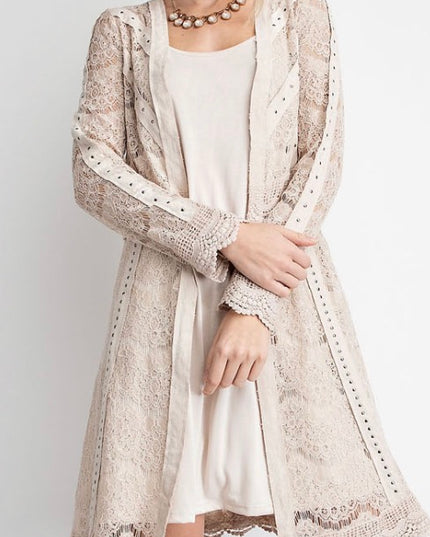 Voc Cream Lace Cardigan with Studs