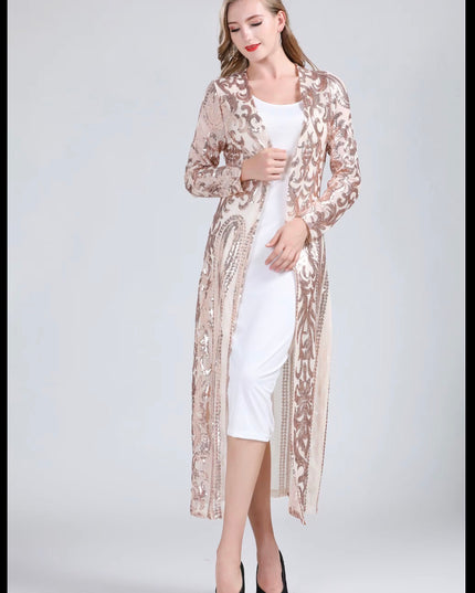 Sequin Kimono Beige Mesh with Rose Gold Sequin