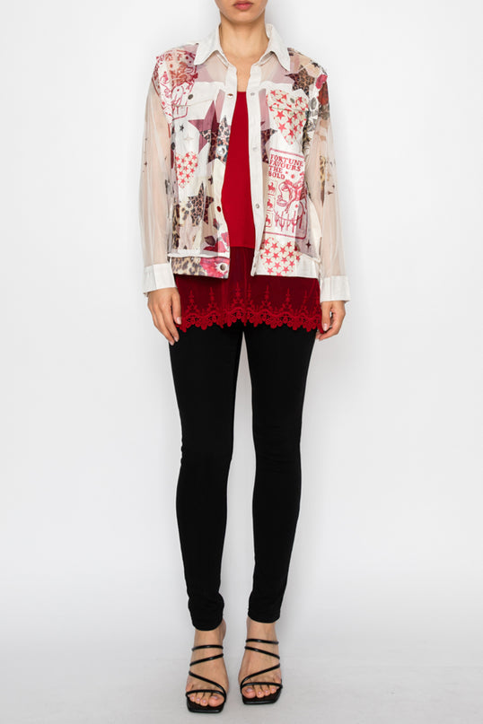 OG Faux Suade Trimmed Mesh Jacket Heart/Star/Leopard