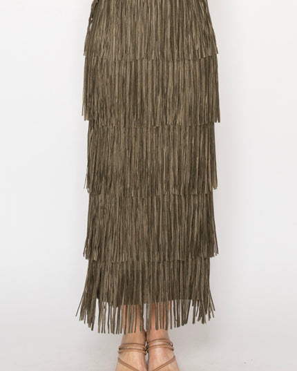 OG Fringe Skirt Long Olive