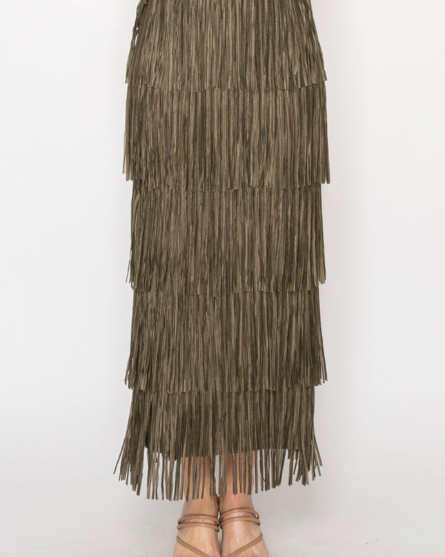 OG Fringe Skirt Long Olive