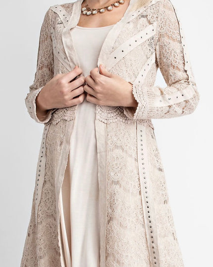 Voc Cream Lace Cardigan with Studs