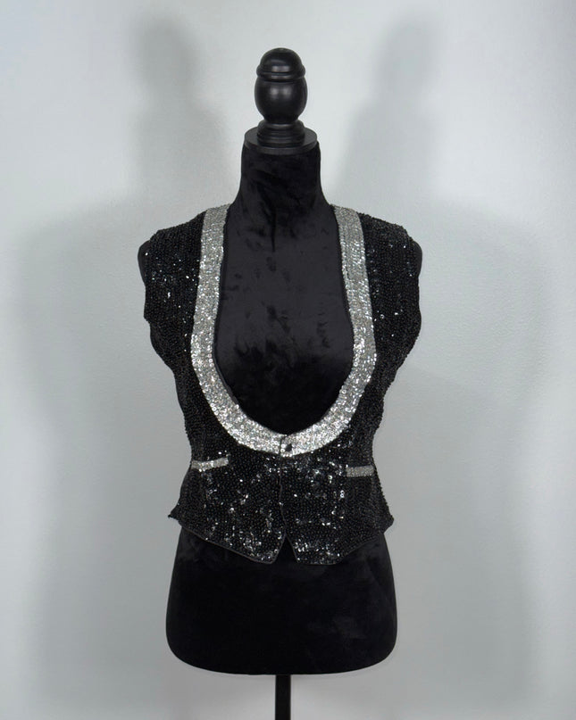 Sequin vests: Black tuxedo