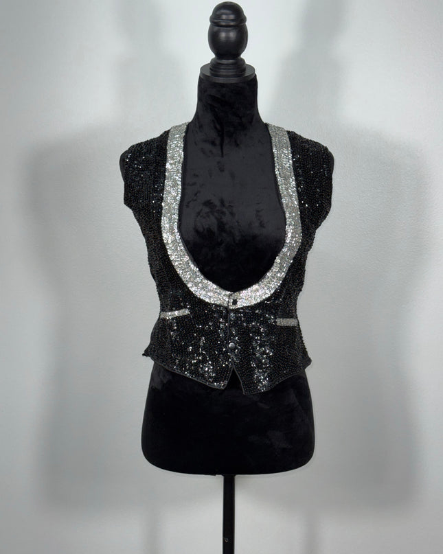Sequin vests: Black tuxedo