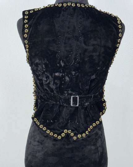 Sequin vests: Black Velvet gold trim