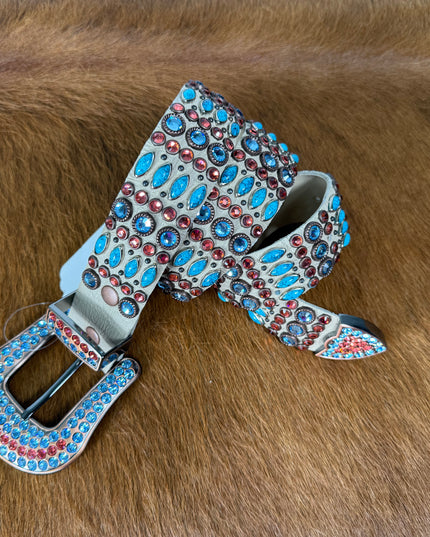 Kippy belt - Cascade design: bone leather/ aqua/ peach size 34 K