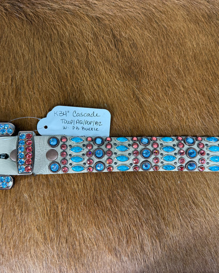 Kippy belt - Cascade design: bone leather/ aqua/ peach size 34 K