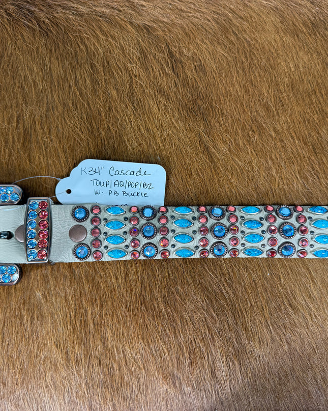 Kippy belt - Cascade design: bone leather/ aqua/ peach size 34 K