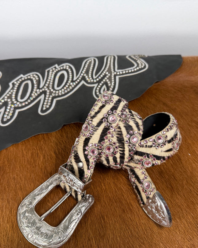 Vintage Kippy Belt- Bubble design: zebra/ lite Rose/slv  34K