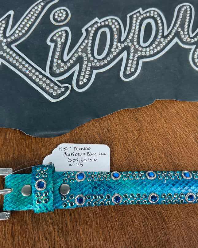 Kippy like Belt- Domino design: Carib blue/ BZ-MT/slv.  34K