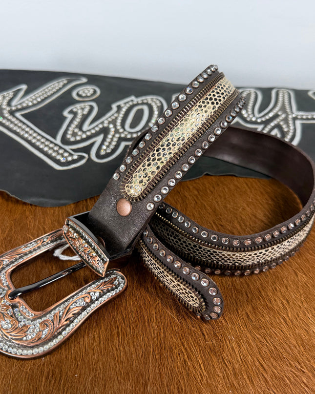 Kippy  Belt- Cubana Zipper design: brn/ clr/ bz. 34K, 36K