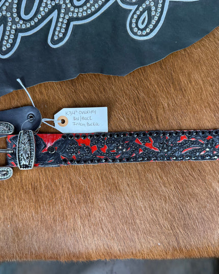Kippy belt- Overlay design: red/ blk /black hematite/gmg.    34 K