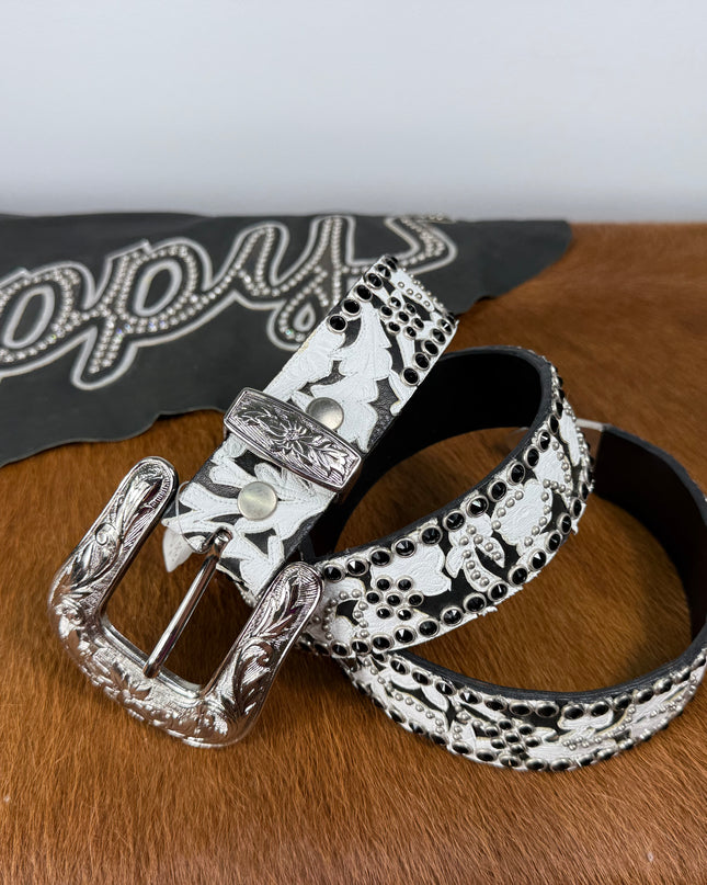 Kippy Belt- Overlay Design: Blk-wht/jet hem/slv.    36 K