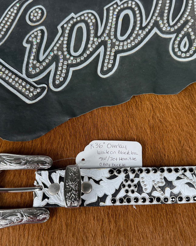 Kippy Belt- Overlay Design: Blk-wht/jet hem/slv.    36 K