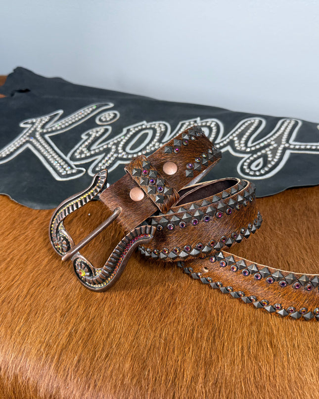 Kippy Belt-2Row pyramid Design: brnhh/volc/ anodized slv      36 K