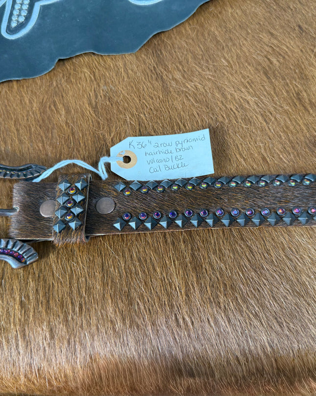 Kippy Belt-2Row pyramid Design: brnhh/volc/ anodized slv      36 K