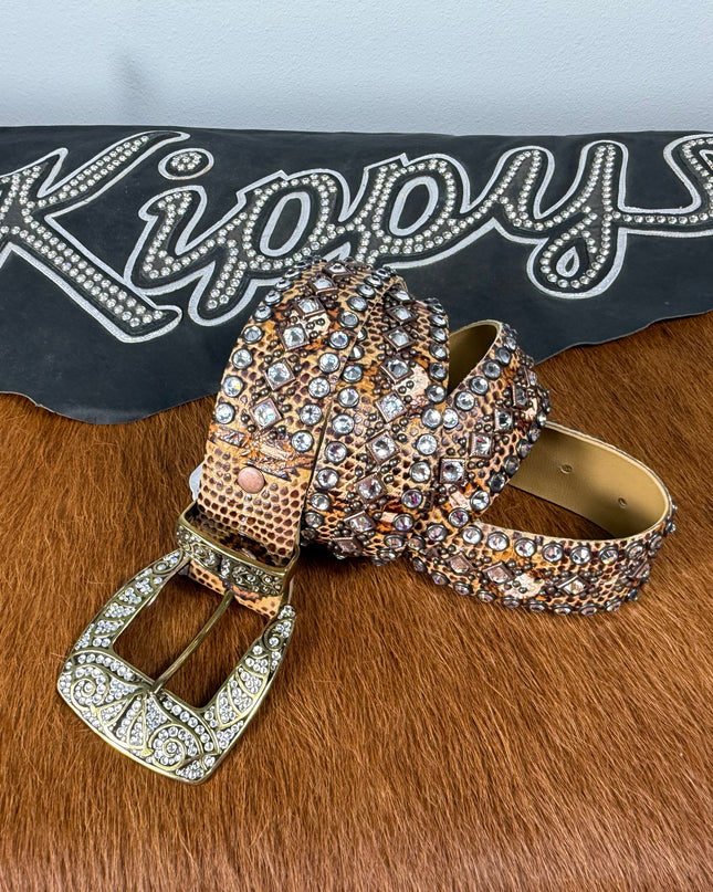 Kippy Belt - BCG April Aztec design: tan/beige/clear/2 tonemetal