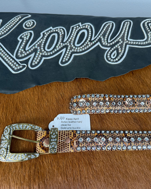 Kippy Belt - BCG April Aztec design: tan/beige/clear/2 tonemetal
