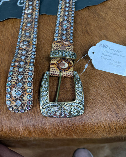 Kippy Belt - BCG April Aztec design: tan/beige/clear/2 tonemetal