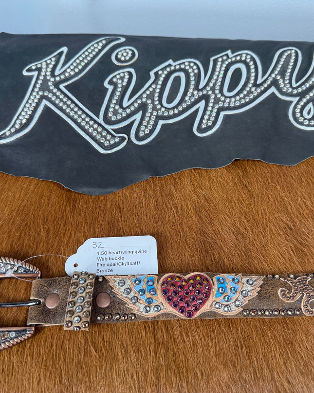 Kippy Belt-Overlay Heart/Wings design: volc/Ls,Lc/bz web buckle  34 K