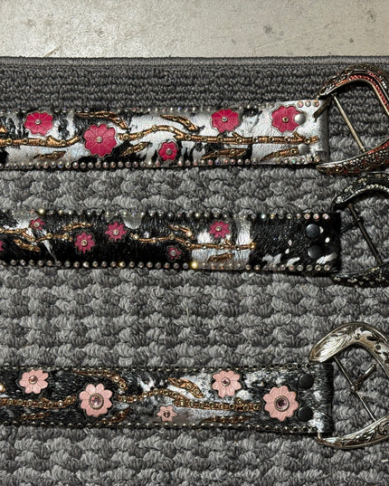 Vintage: 2 1/4 wide Lucky Kippy belt: Silver acid wash hairhide (3 different belts)