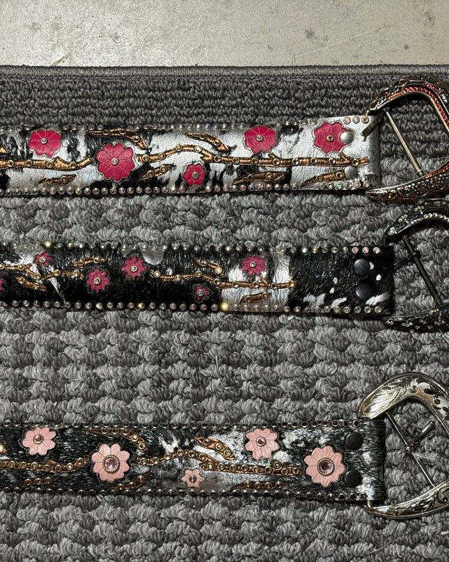 Vintage: 2 1/4 wide Lucky Kippy belt: Silver acid wash hairhide (3 different belts)