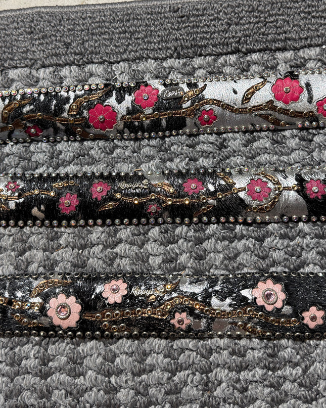 Vintage: 2 1/4 wide Lucky Kippy belt: Silver acid wash hairhide (3 different belts)