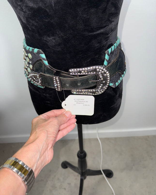 Vintage Kurtman belts: black/ petina metal/ clear