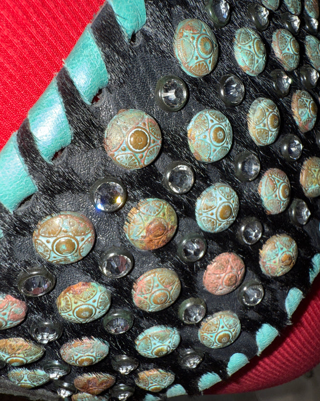 Vintage Kurtman belts: black/ petina metal/ clear