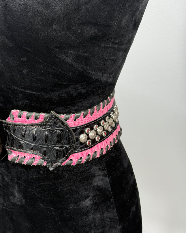 Vintage Kurtman  belts:3" wide/ pink croc/ 42" T