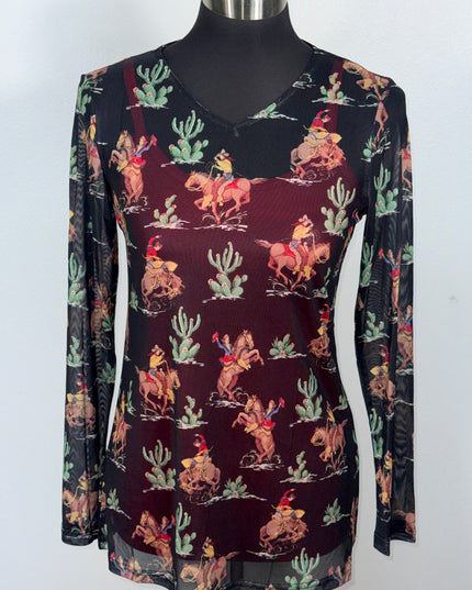 Cowboy and Cactus mesh shirt