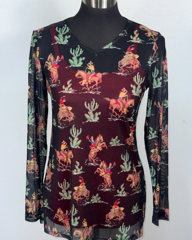 Cowboy and Cactus mesh shirt