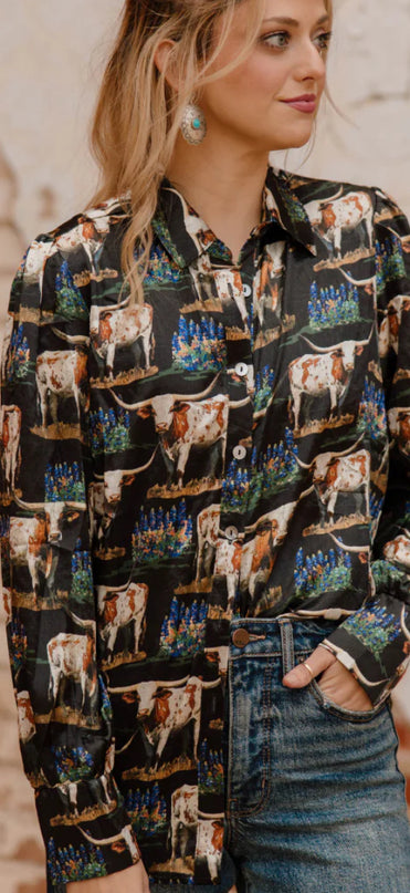 SK Longhorns and Bluebonnets Long Sleeve Button Up